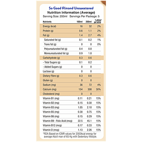 So Good Almond Beverage - Unsweetened
