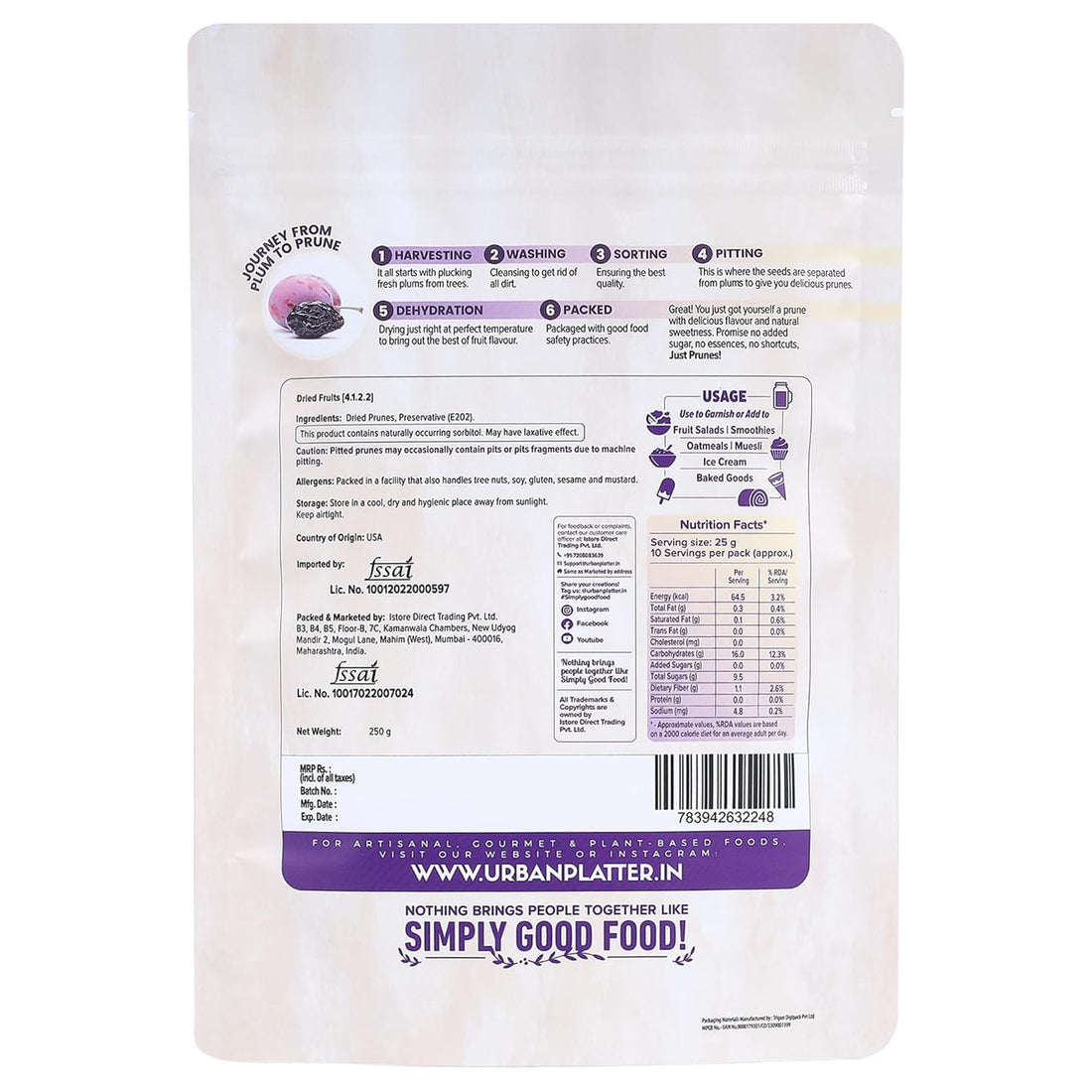 Urban Platter Pitted California Prunes - 250 g