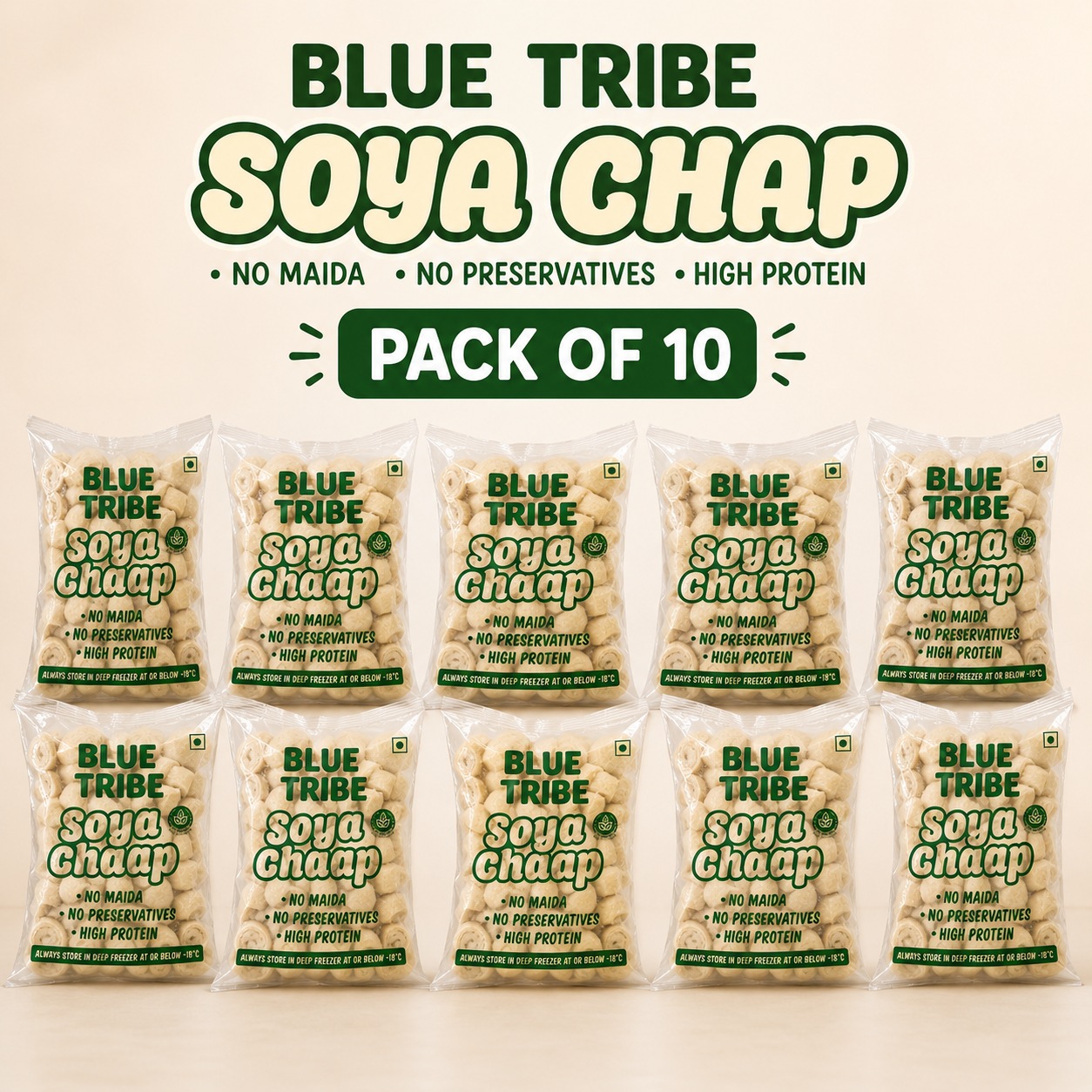 Blue Tribe No Maida Soya Chaap 1kg - Pack of 10