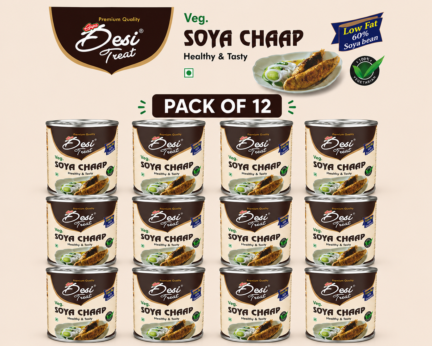 Desi Treat Soya Chaap - 800 g - Pack of 12