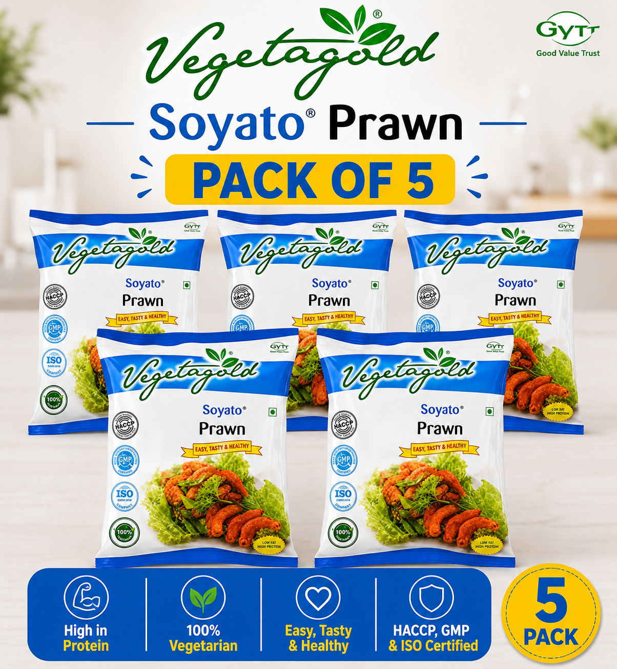 Vegetagold Soyato Prawn - 1 Kg - Pack of 5